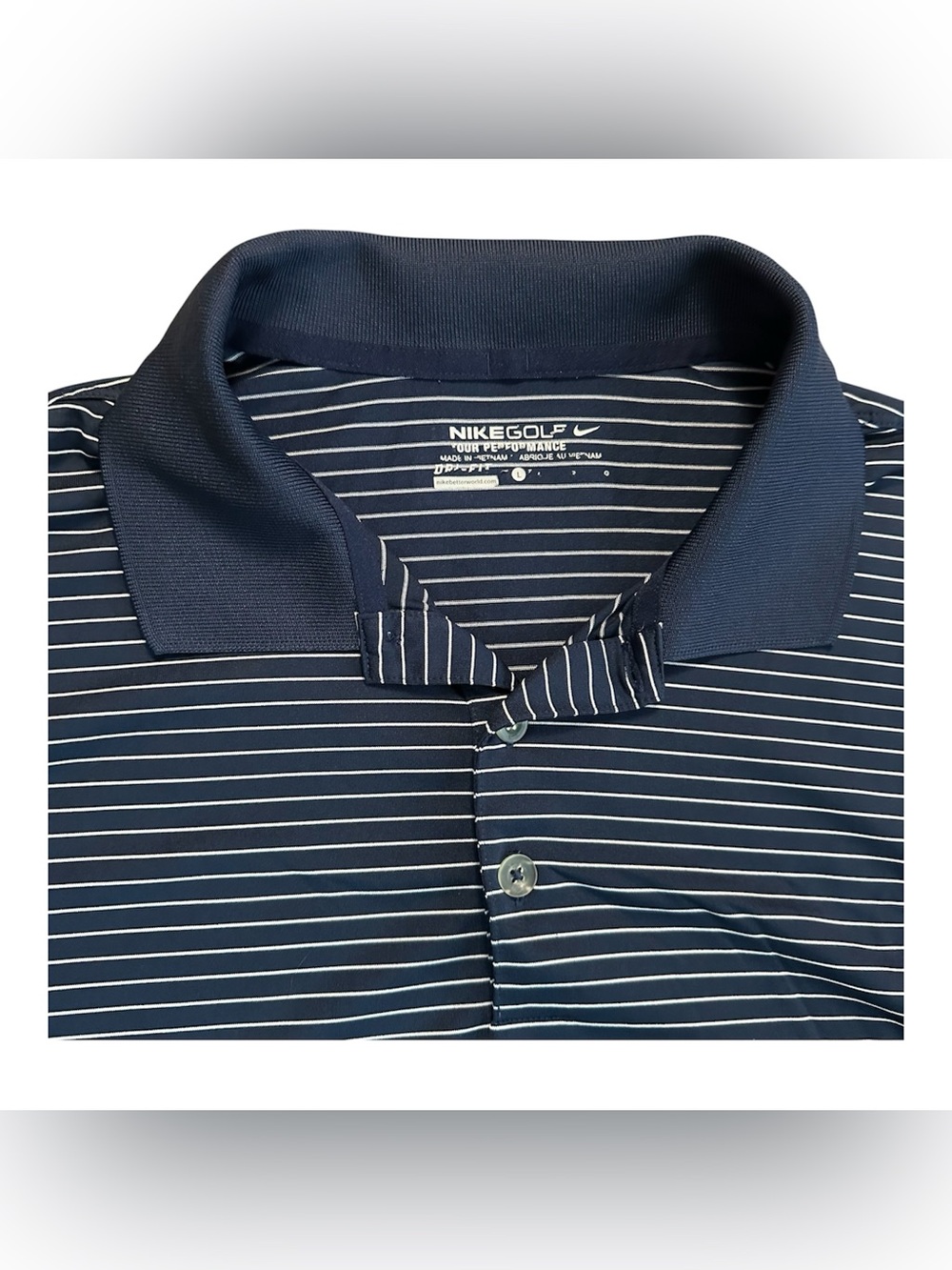 Nike Golf Men’s Navy and White Striped Polo Large ⛳️